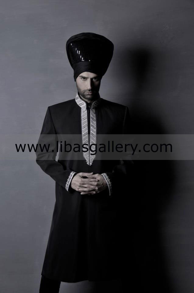 Black Wedding sherwani for Muslim religious groom