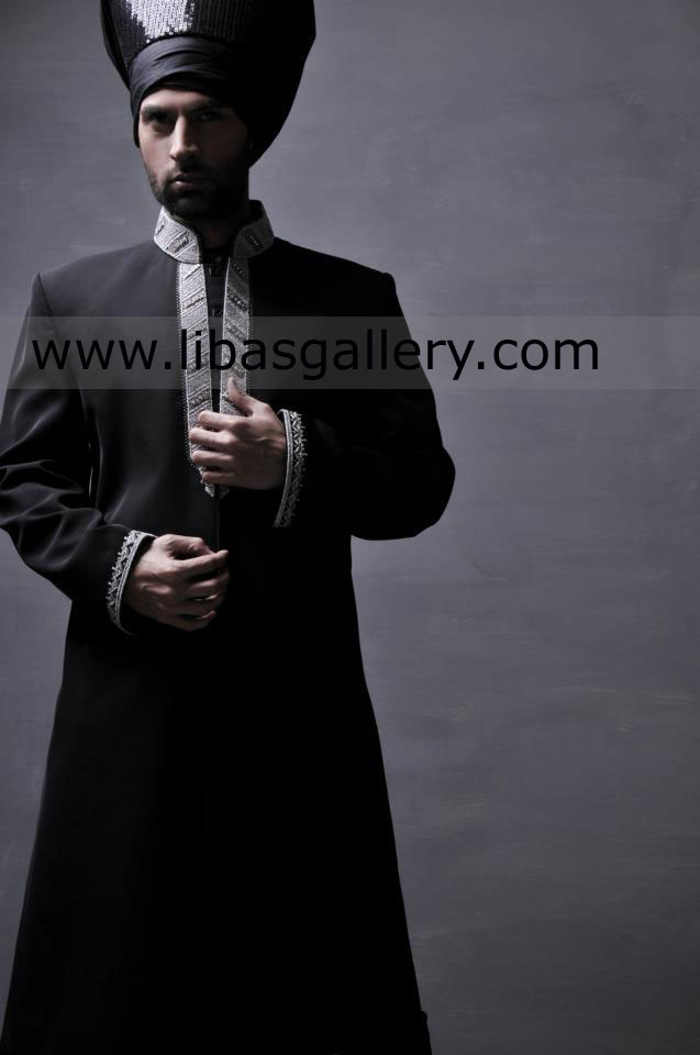 Black Wedding sherwani for Muslim religious groom