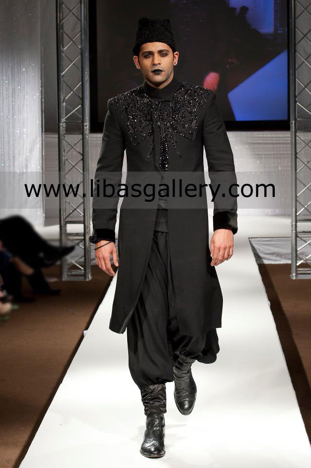 Black Sherwani Design upper side work patiala style shalwar