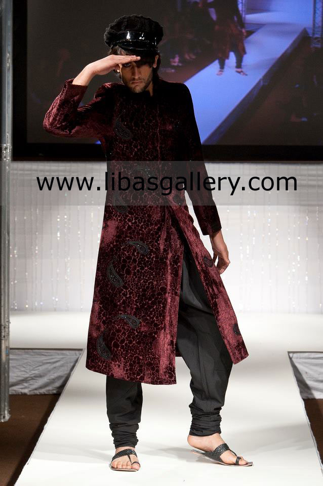 Velvet sherwani embroidered for struggler dulha bhaai