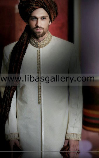 Amir Adnan white wedding sherwani for groom UK USA CANADA Dubai Buy Online mens wear pakistan