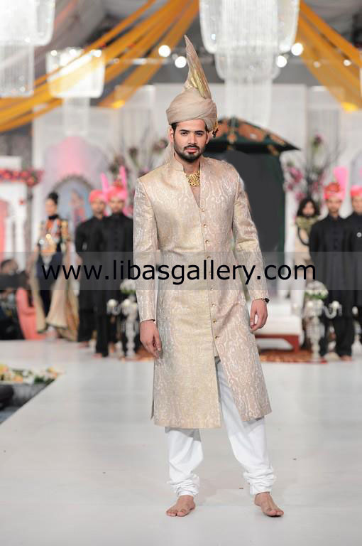 V Neck Style Groom Day light Wedding Sherwani Jamawar