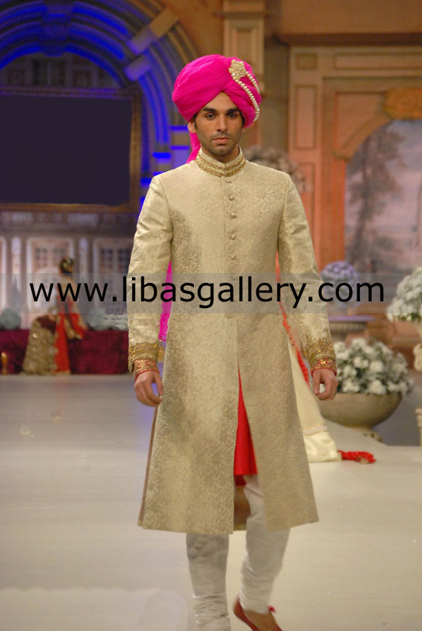 Traditional Royal Prince Jamawar Embellished Wedding Sherwani