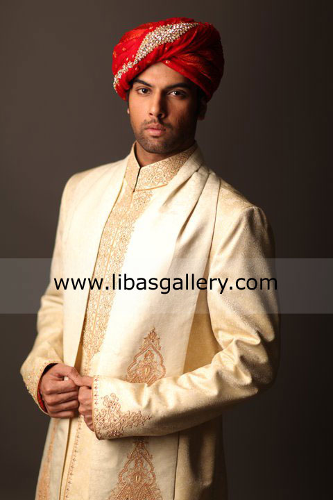 Royal Wedding Sherwani for Groom Embroidered buttercup 
