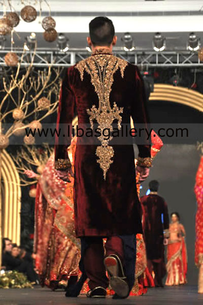 Maroon Imported Quality Velvet Groom Sherwani Jacket primrose