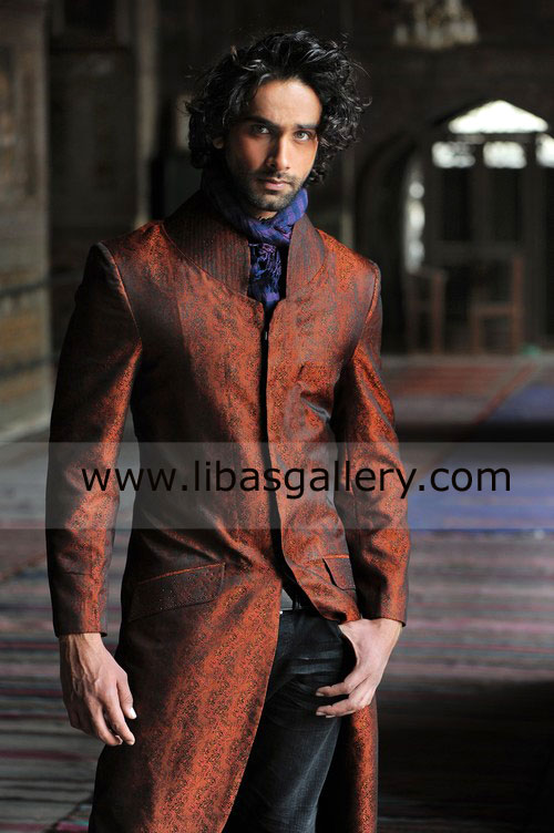 Dual Tone Fabric Wedding Sherwani for big hair groom