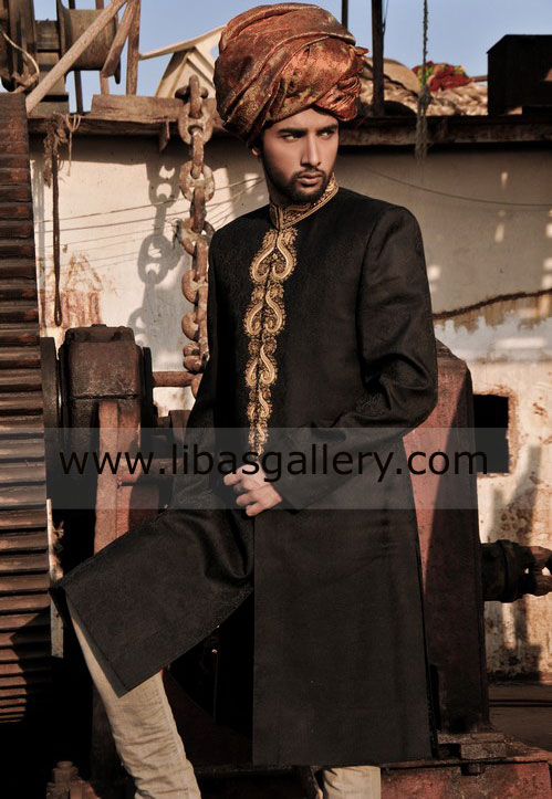 order black sherwani suit for your loving son groom barat and nikah day power dulha Sheffield Plymouth UK