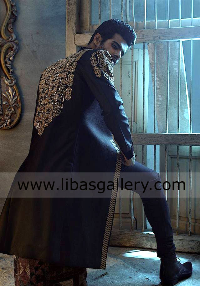 DArk Blue Groom Wedding Sherwani Style 