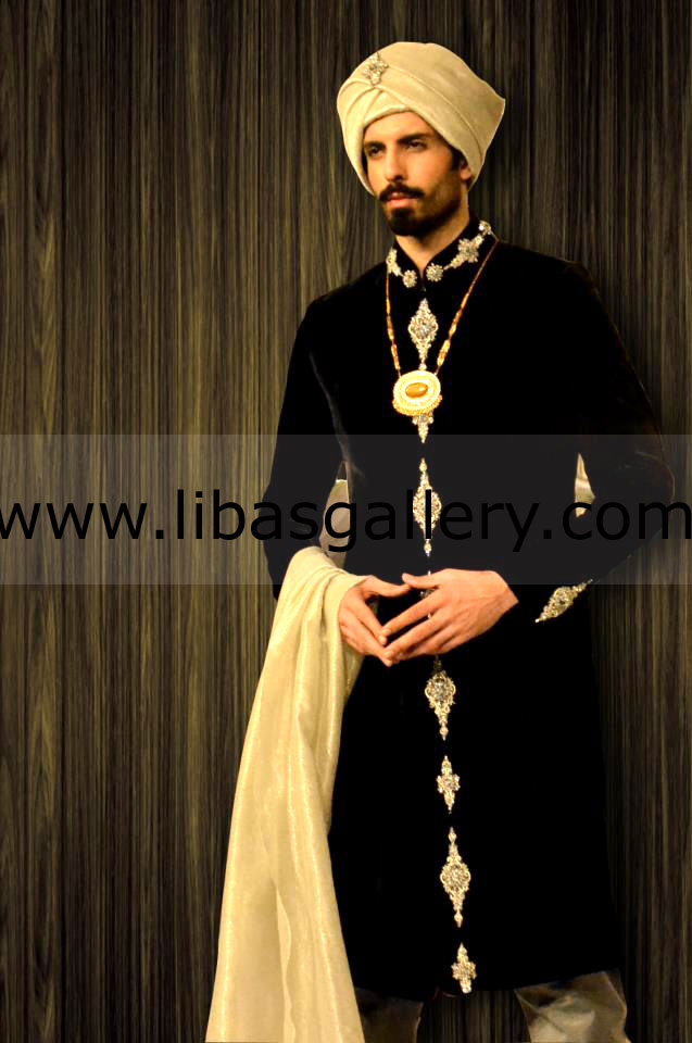 Black Velvet Sherwani for well educated groom