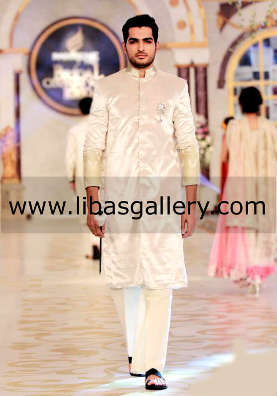 omer shahzad model showing velvet sherwani for nikah on ramp in fashion show for groom Atlanta Denver USA