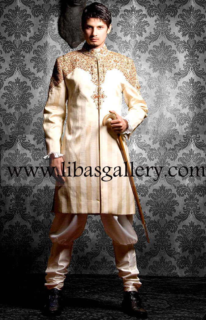 Men`s designer sherwani online by Manish Malhotra Embroidered Sherwani, Designer Manish Malhotra Wedding Sherwani,  Manish Malhotra Jamawar Jacquard Sherwani New Arrivals in Lincolnia, VA
