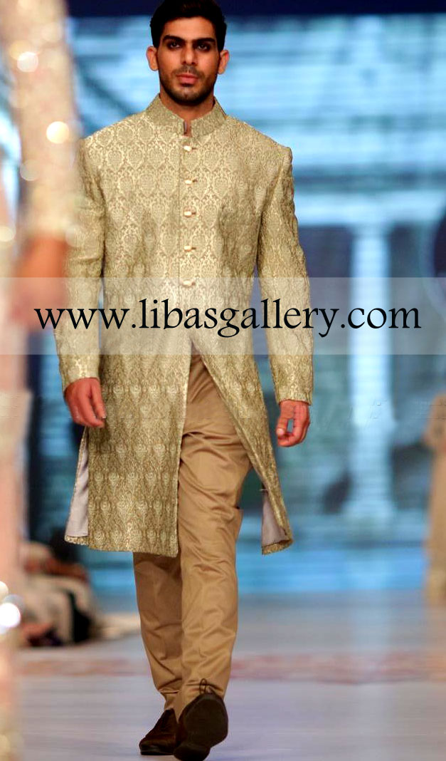Faraz Manan Men`s suit Sherwani from libasgallery.com - Shop this Eid season`s latest arrivals from your favourite high fashion Sherwanis. Find the full collection of Faraz Manan Sherwani online