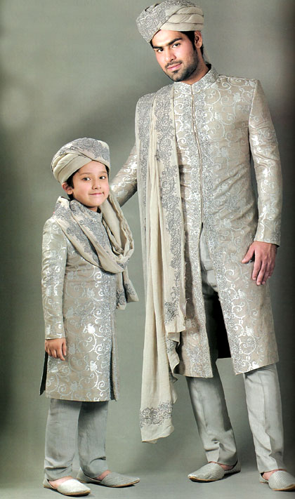 Top Pakistani Designer Silver Grey Sherwani H