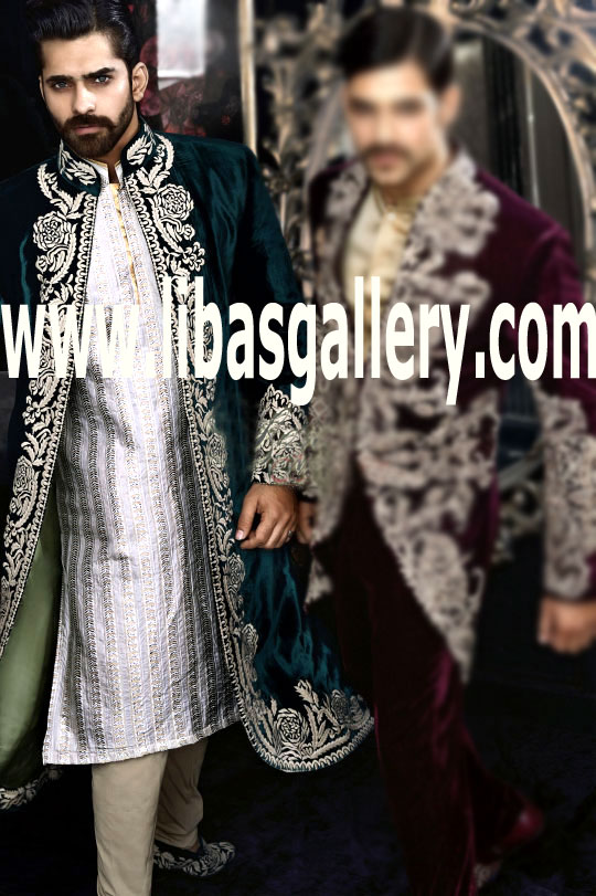 Sherwanis heavy Embroidered in velvet fabric 2015 sherwanis with heavy work in different colors Complete set of Wedding Groom sherwanis 2015 UK,USA,Canada,Australia,New zealand,Dubai,India,Pakistan