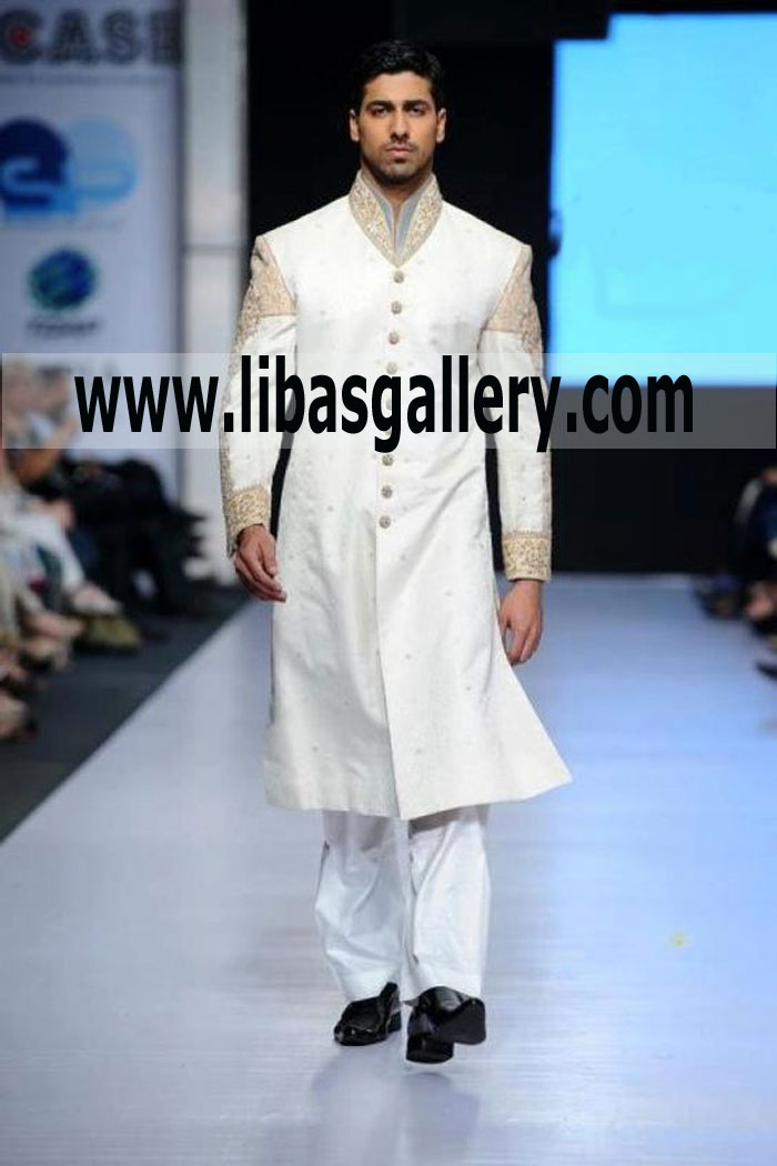 Off White Wedding Sherwani with Zardozi work Style 477