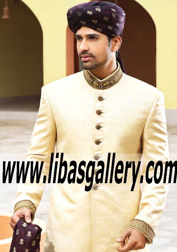 Buy Amir Adnan men Dresses Online Light Gold Jamawar Straight Cut Mens Sherwani men Sherwani Dresses Alexandria Virginia VA US