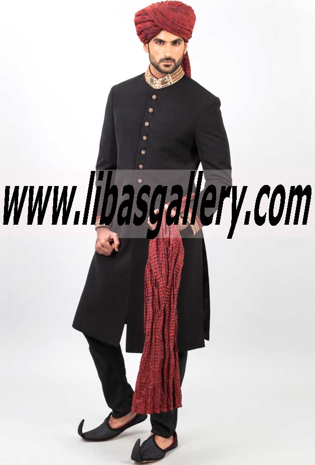 Shop Amir Adnan Suiting Fabric Cotton Embellished Sherwani UK USA Canada Dubai