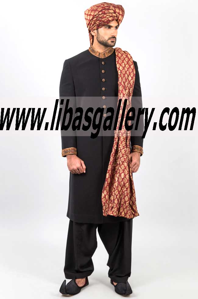 Pakistani Groom Sherwani Black Color Asia Style 497