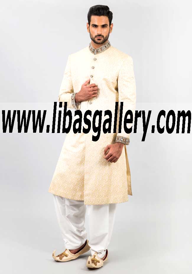 Buy Amir Adnan Ethnic Men`s Sherwani For Weddings, Pakistani Traditional Sherwani with Kurta Pajama France Paris