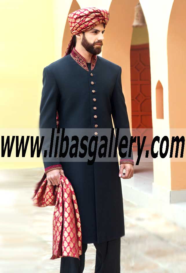 Polyester Cotton Suiting Fabric Black Sherwani Style 527