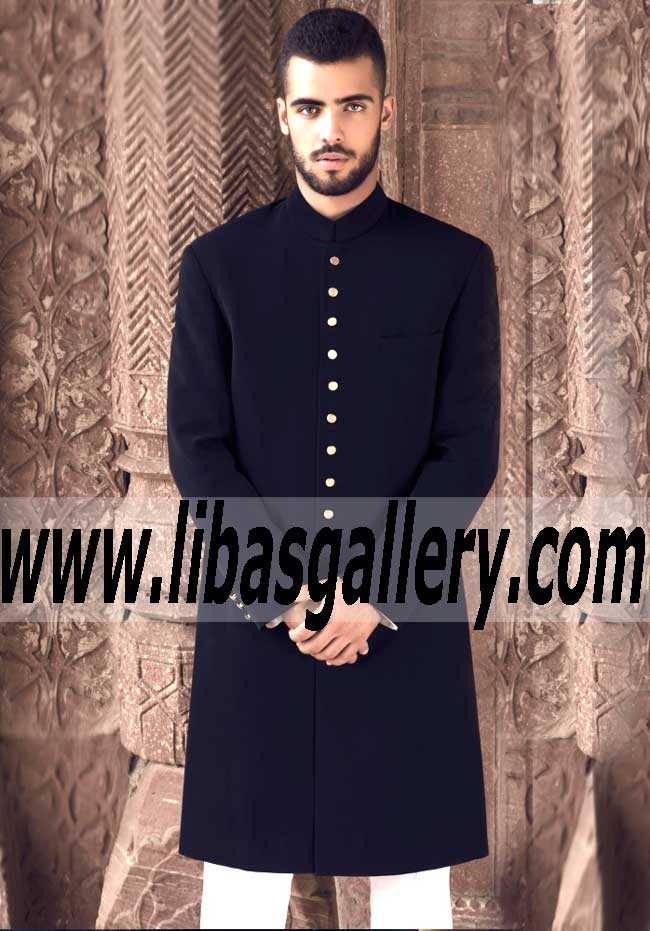Groom Sherwani Design in Black Color Style 529