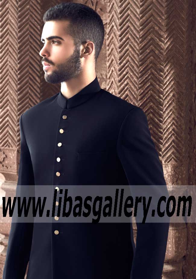 Groom Sherwani Design in Black Color Style 529