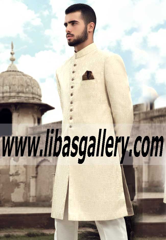 Pakistani Designer Wedding Sherwani off white color