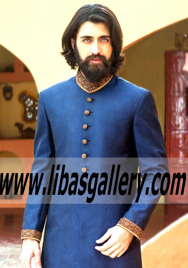 Yale Blue Wedding Sherwani Style 531