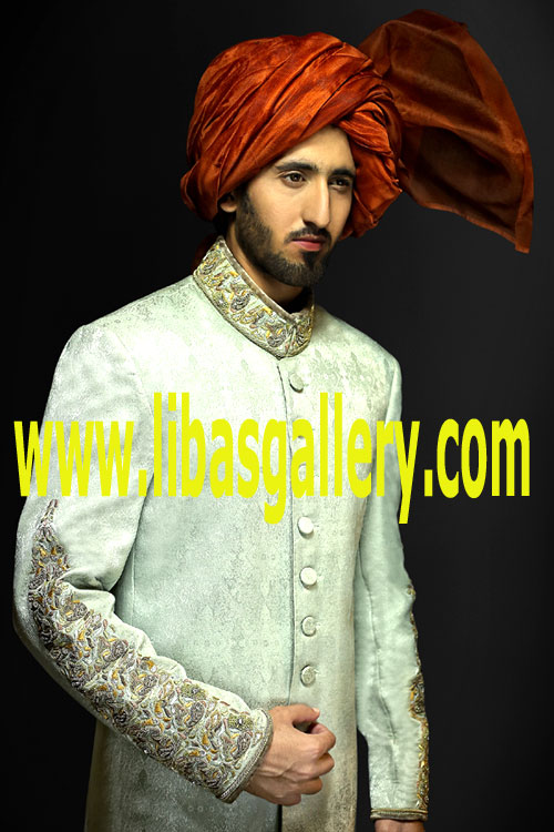Gorgeous Wedding Sherwani Suit in Raw Silk fabric high quality Gorgeous Wedding Sherwani Suit for Men Saudia,Oman,kuwait,bahrain,qatar,syria,jordan