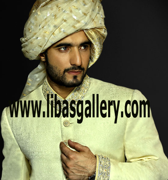 Groom who wants rich quality hand embellishment on his barat nikah sherwani shop online this article UK USA Canada