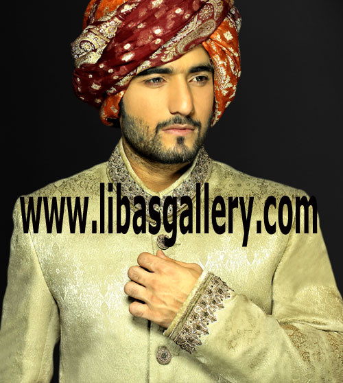 Groom sherwani Stitched by professional Sherwani Tailor master custom made in jamawar Boston Massachusetts USA