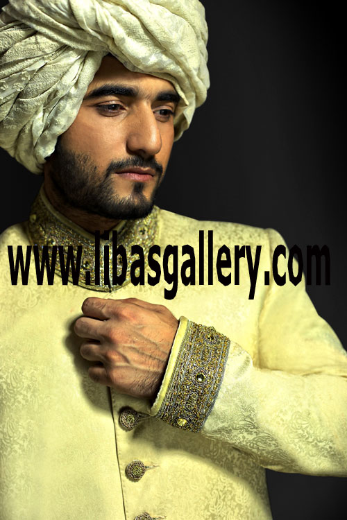 Jamawar hand embellished pakistani groom sherwani for nikah barat event mens achkan article Glasgow london UK