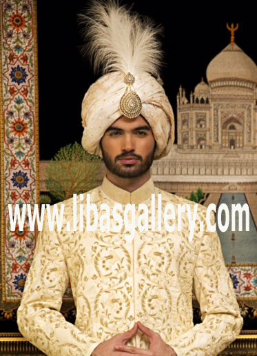 Banana color comfortable designer sherwani embroidered for groom events UK USA Canada Australia Dubai