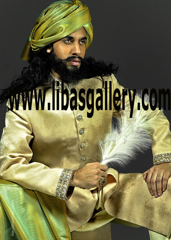 five star category groom golden wedding sherwani for nikah mehndi day spend money on right article Leeds Glasgow UK