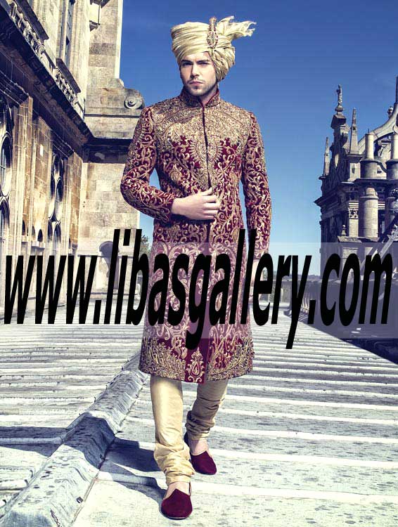 purple colour sherwani for groom