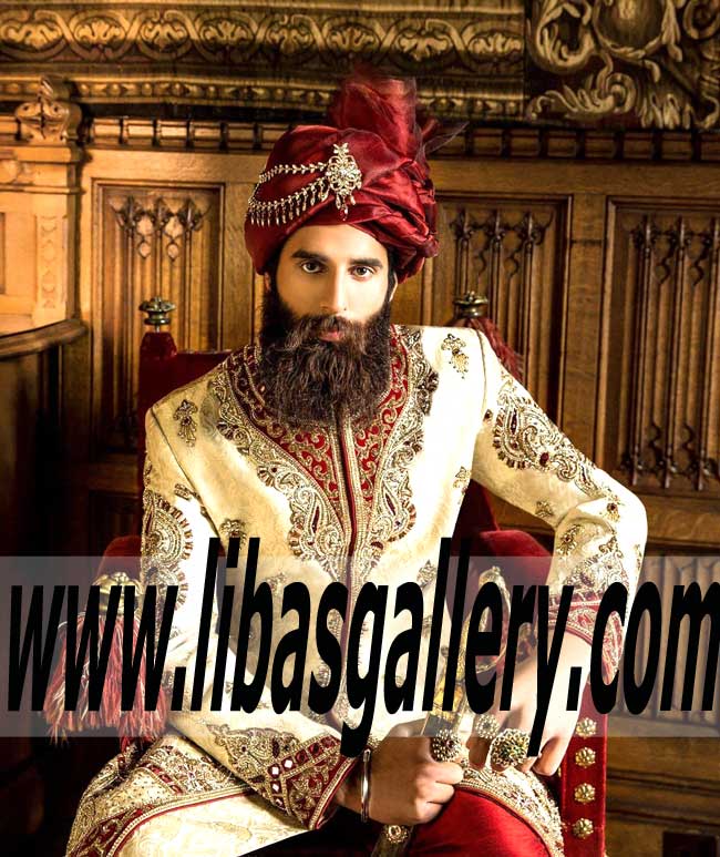 Royal Prince Sherwani 2016 2017 with Turban and King Shoes Complete Royal Feeling and look for Wedding Day Toronto Canada