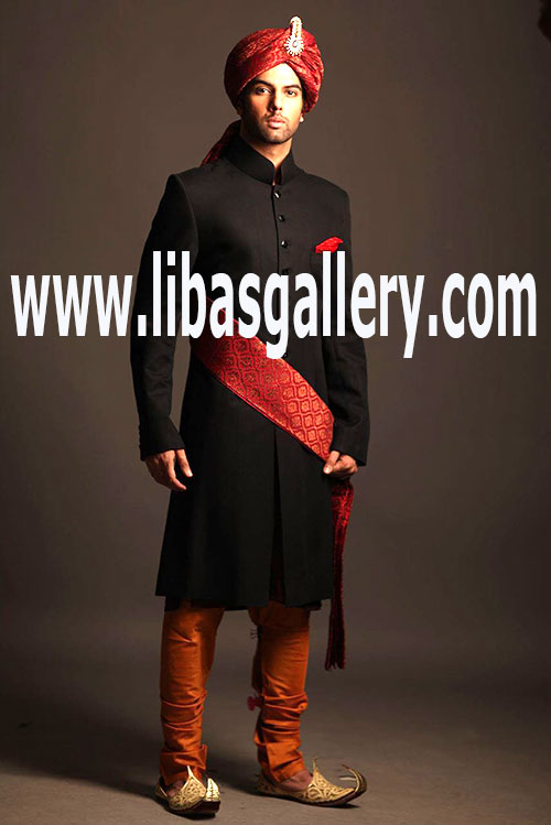 Captivating Dark Color Groom sherwani long with churidar pajama and turban complete set UAE Dubai Sharjah Ajman