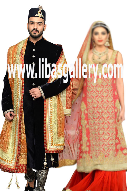 Fresh Material Men Black sherwani matching to bride with trouser and inner suit Auckland New Zealand