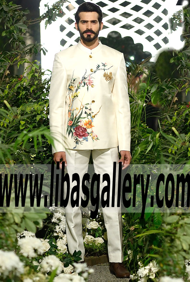 ELAN Wedding sherwani prince coat for Groom Nehru jacket style Bridal Couture Week UK USA Canada