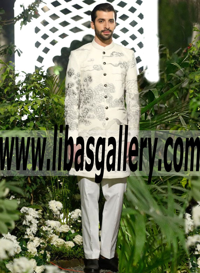 2017 Latest Beautiful Screen Printed Sherwani Suits for Groom