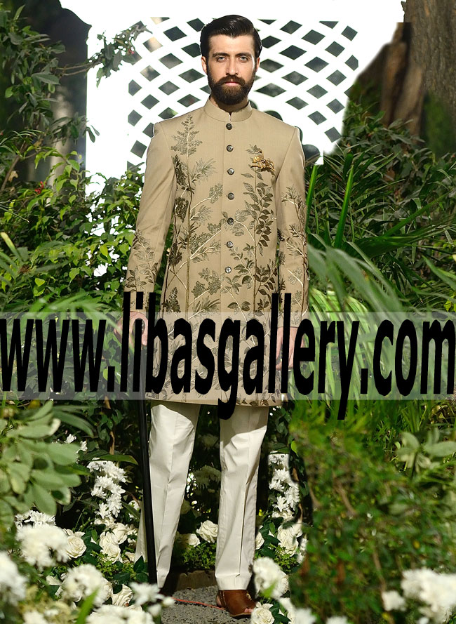 Brilliant Pakistani Designer Embroidered Sherwani Suits for Groom