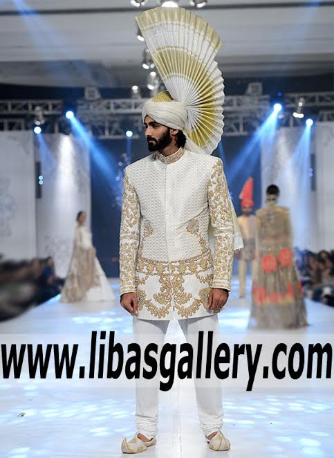 Get Embroidered Sherwani Suit for Groom Dulha Nosha with Complimentary Stylish Matching Embroidered Khussa Shoe pair UK,USA,Canada,Dubai,Saudi Arabia