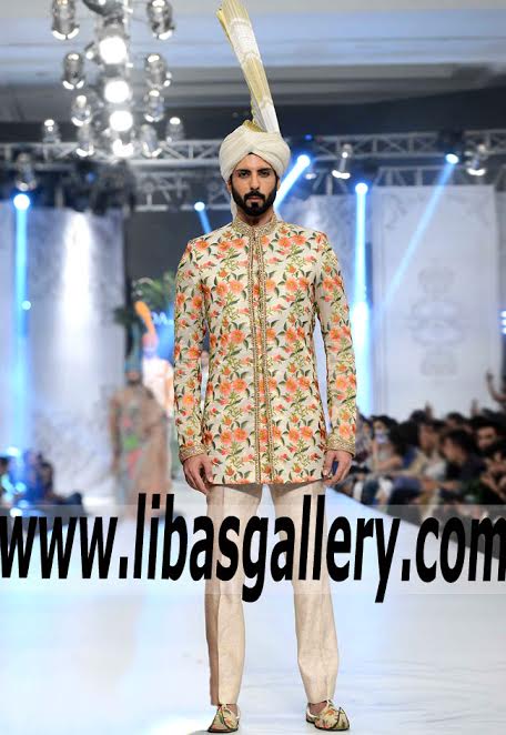 Famous Popular Designer Sherwani Suits Catalog Complete Set on order with Turban for Groom and khussa shoe Punjabi Style Shaadi 2017 Pakistan India