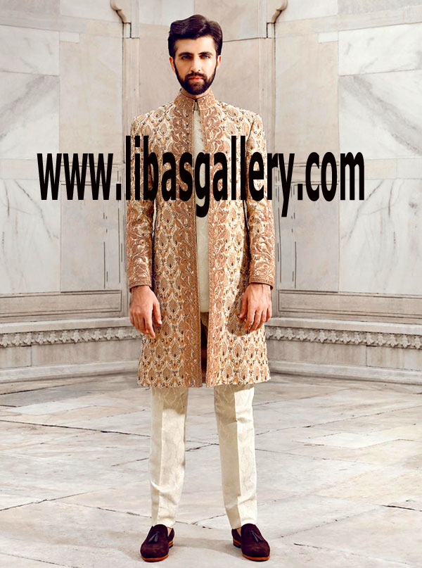 Latest Sherwani Designs for Men Groom by Famous Designer Pakistan to look Elegant among Wedding Guests UK,USA,Canada