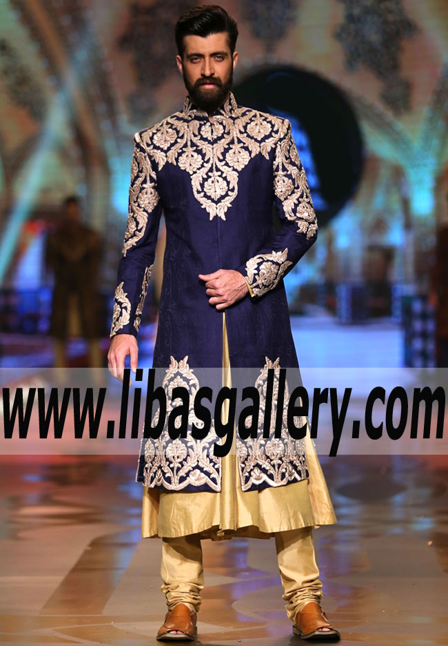 Fanciful Jamawar Sherwani Suit features Rich Quality Embroidery for Wedding 40