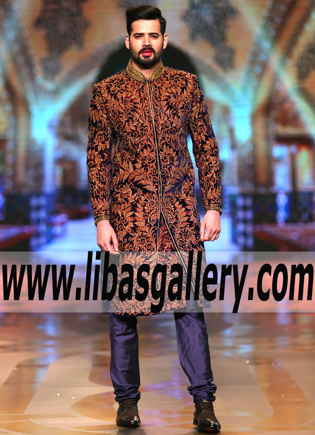 heavy embroidered wedding sherwani for slim fit groom who wants to wear high quality work sherwani suit UK USA Australia