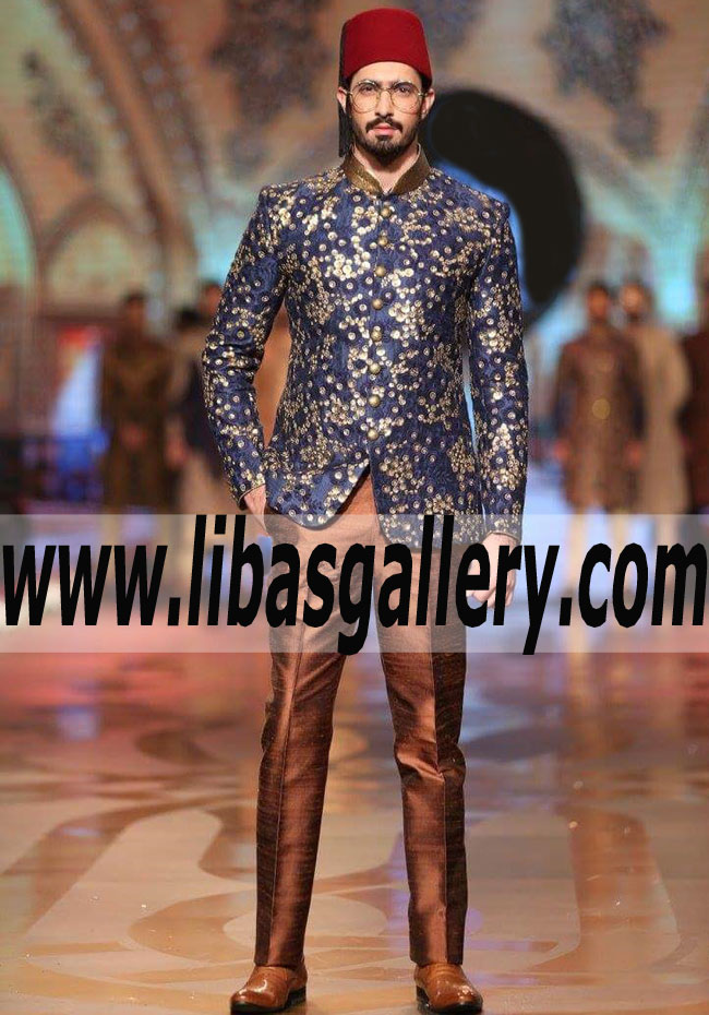 Ethnic Embroidered prince coat for groom nikah and mehndi events shop online custom made item UK USA Canada