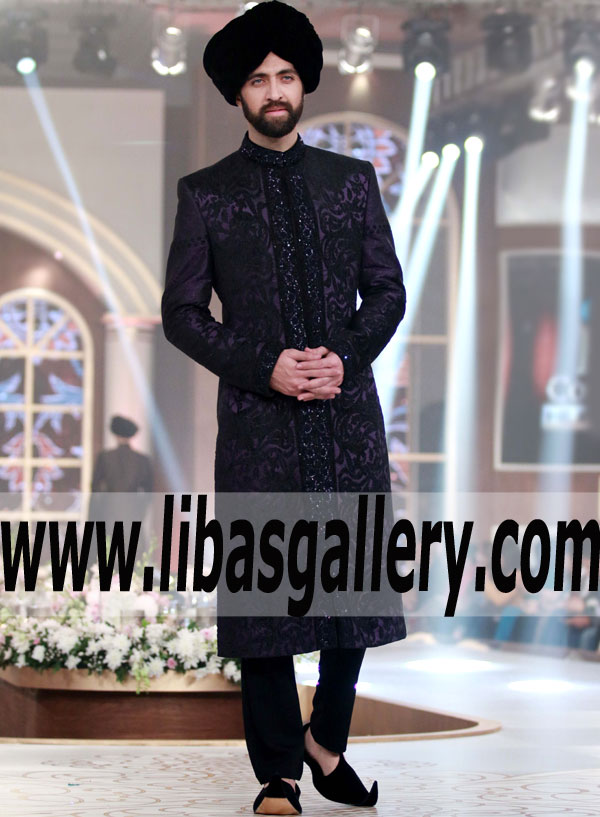 Decent Jamawar Heavy Embroidered Groom Sherwani for Wedding and Special Occasions