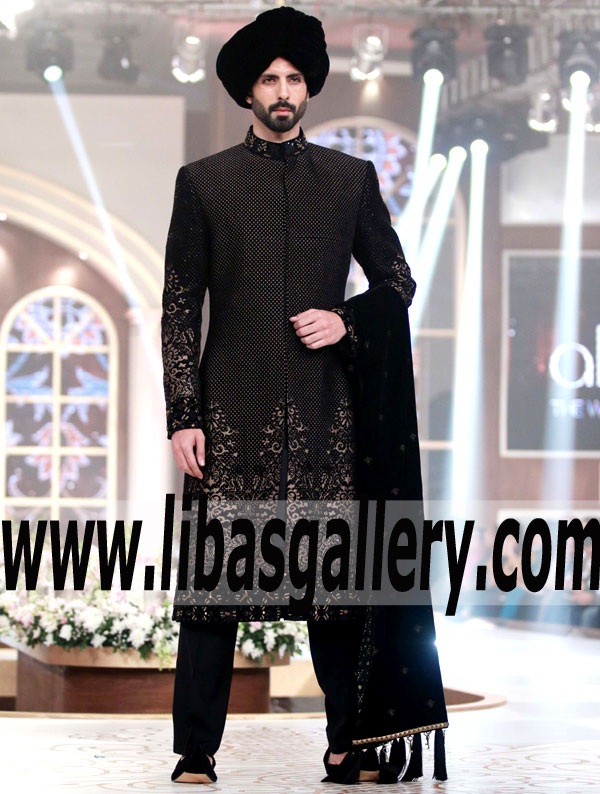 Traditional Heavy Embroidered Groom Sherwani Barat and Shadi