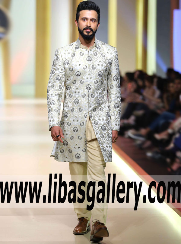 Grandiose  Jamawar Bridegroom Sherwani Suit for Formal and Special Occasions